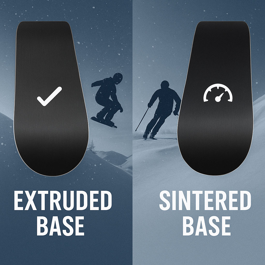 What are the two main types of snowboard base?