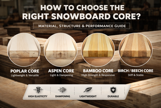 Snowboard core structure made of solid wood showing laminated construction-Manlin Sports